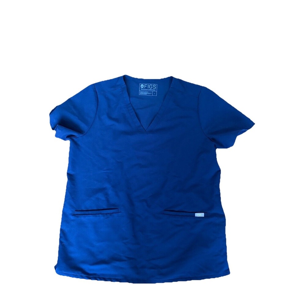 Figs Navy Blue V Neck Two Pocket Scrub Top Womens Size L PO 1601*